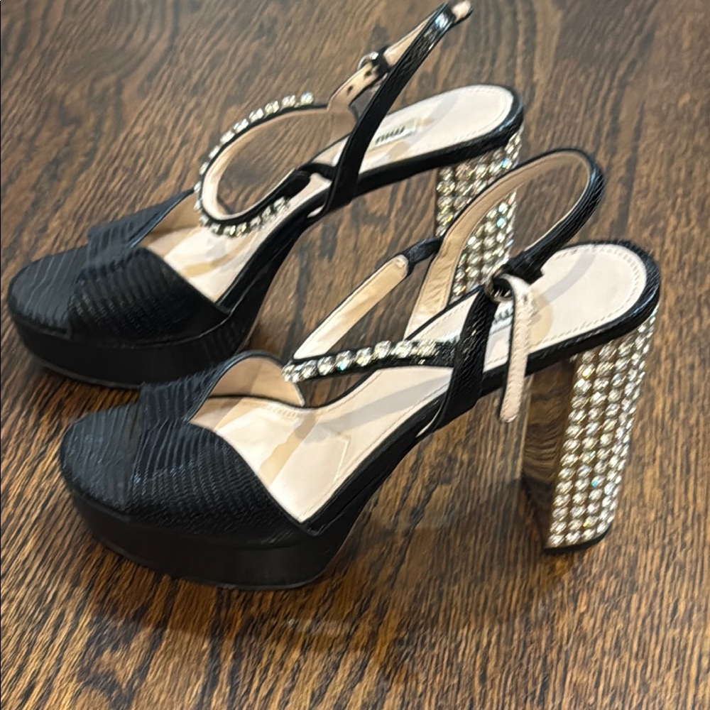 Miu Miu Black and Silver Platform Heels - Picture 1 of 10